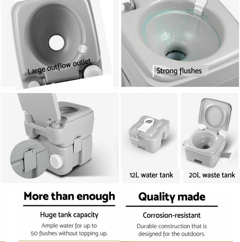 20L Outdoor Camping Portable Potty Toilet - With Water Flushing