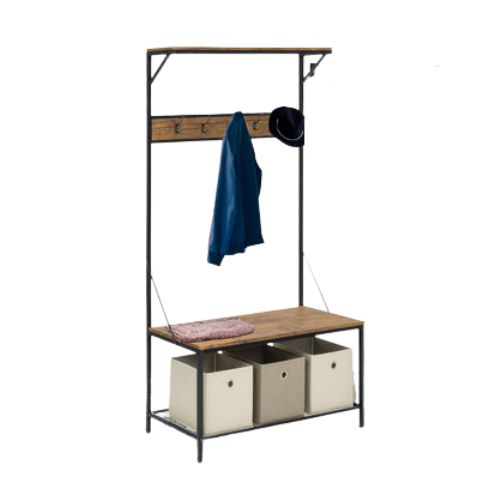 Industrial Coat Rack Shoe Bench Hall Tree Entryway Storage Shelf