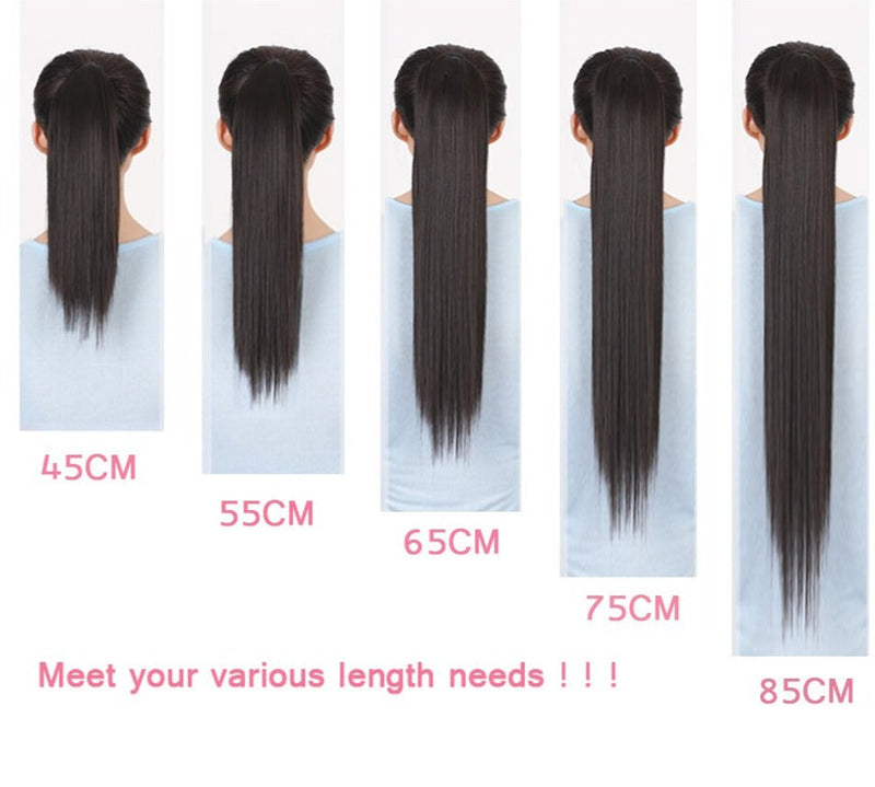 【Fake Hair Wig】30-Inch Synthetic Hair Fiber Heat-Resistant Straight Hair With Ponytail Fake Hair Chip-in Hair Extensions Pony Tail Wig Ponytail Hairpiece Hair Ponytail Hair Extension