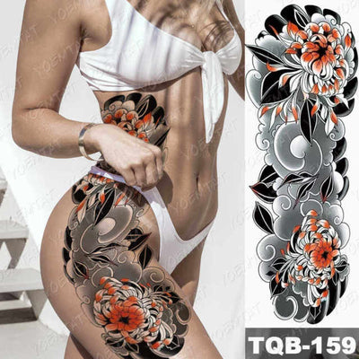 Large Arm Sleeve Tattoo Gun Rose Lion Waterproof Temporary Tatto Sticker Clock Flower Waist Leg Body Art Full Fake Tatoo Women