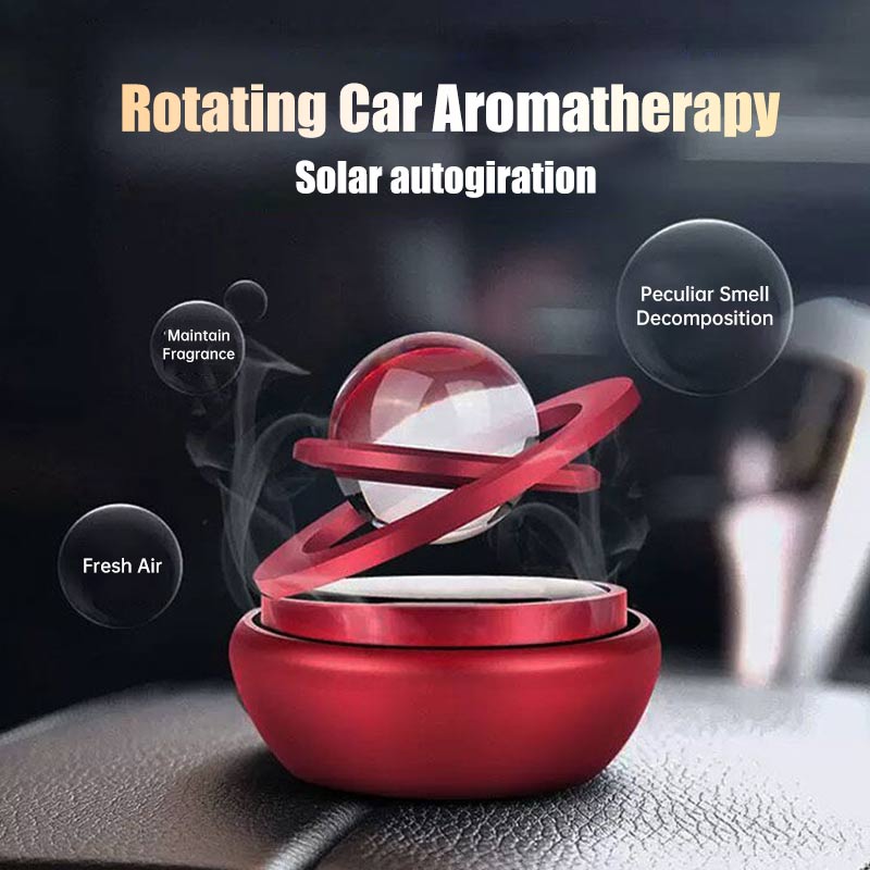 Solar Power Automatic Rotation Perfume Air Freshener Car Interior Decor Double Ring Magnetic Suspension Aromatherapy Diffuser