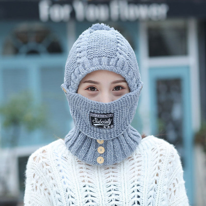 Winter knitted Beanies Hats Women Thick Warm Beanie Skullies Hat Female balaclava Bonnet Beanie Caps Outdoor Riding Sets