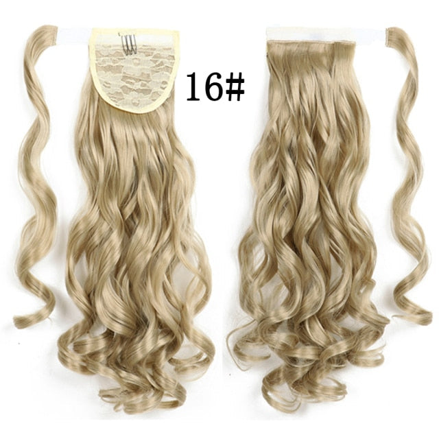 XQHAIR 22 Inch Ponytail Synthetic Hair Extension Long Wavy Wig with Clip Brown Blonde Black Ponytail High Temperature Resistant