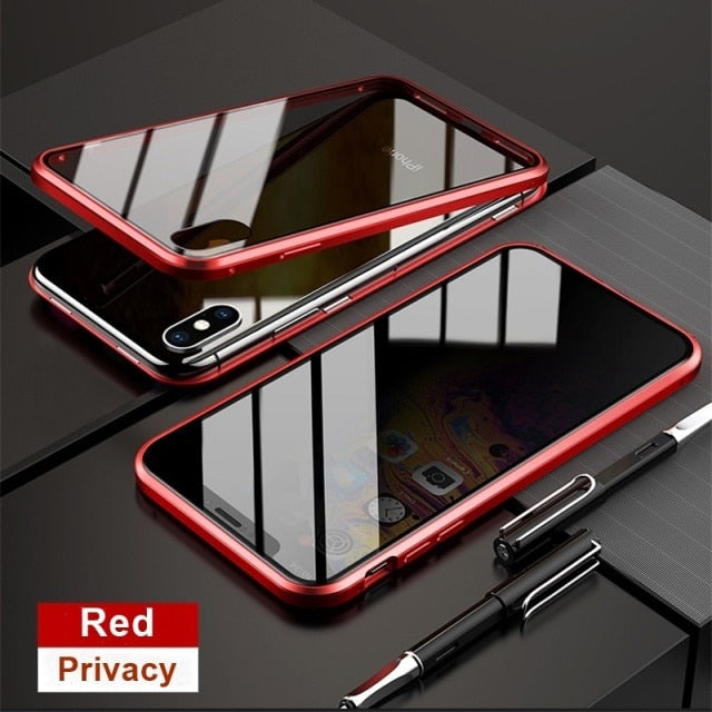 【Privacy Phone Case】Privacy Metal Magnetic Tempered Glass Phone Case For iPhone 12 11 Pro XR XS MAX X 6 6s 7 8 Plus Magnet Antispy Protective Cover