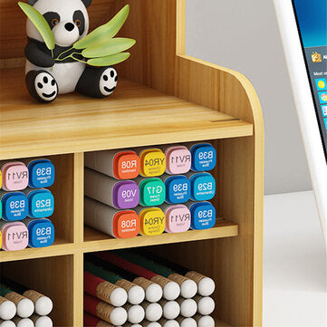 Pen Holder Wooden Pencil Storage Case Rack Drawer