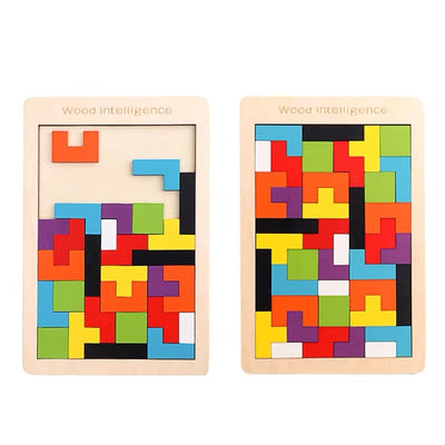 New High Quality Wooden Tangram Jigsaw Brain Tetris Game Puzzle Bloacks Preschool Children Play Training Educational Toys