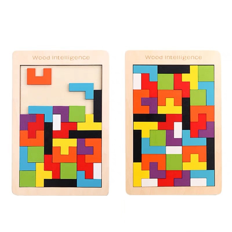 New High Quality Wooden Tangram Jigsaw Brain Tetris Game Puzzle Bloacks Preschool Children Play Training Educational Toys