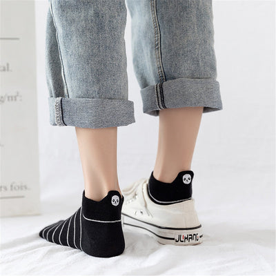 Funny Cute Embroidery Panda Socks Women Harajuku Divertidos Kawaii White Black Calcetines Mujer Ankle Sokken Chaussette Femme