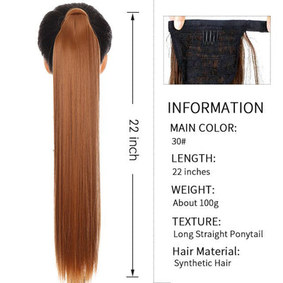 Xnaira Long Syntheti Straigight Wrap Around  Ponytail Fake Hair Pony Tail For Women Clip In Hair Extension High Temperture Fiber