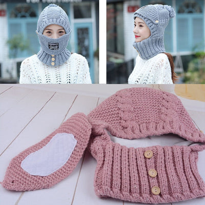 Winter knitted Beanies Hats Women Thick Warm Beanie Skullies Hat Female balaclava Bonnet Beanie Caps Outdoor Riding Sets