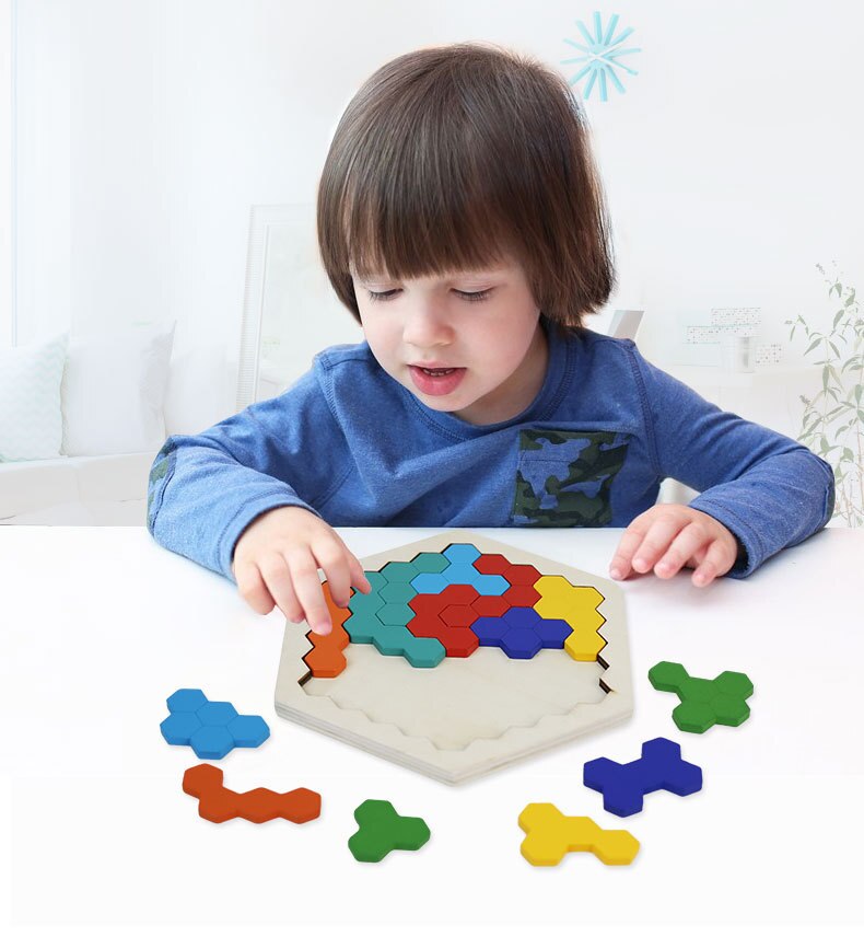 New High Quality Wooden Tangram Jigsaw Brain Tetris Game Puzzle Bloacks Preschool Children Play Training Educational Toys