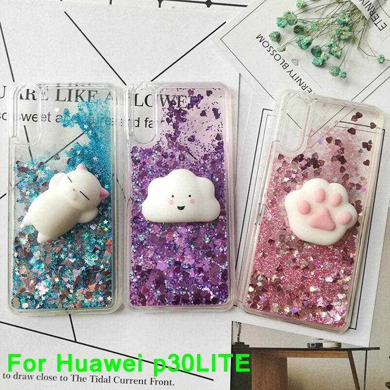 3D Cat gift Soft silicon phone case For huawei P20 Lite P30 Pro P30 Lite Mate 30 Lit Case Liquid Quicksand Glitter Silicone Case  Cover Coque