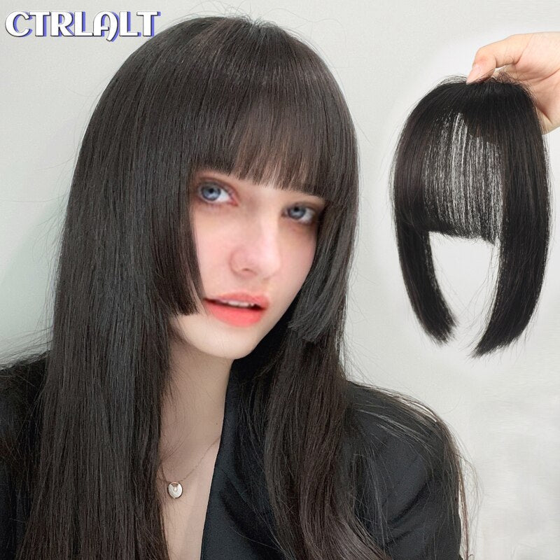 False Bangs Synthetic hair Bangs Hair ExtensionHigh Temperature fiber wigs Fake Fringe Natural hair clip on bangs Light Brown