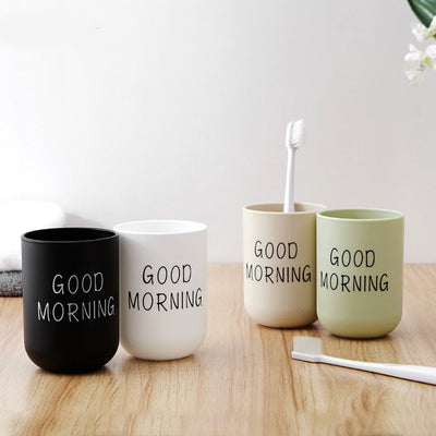 Bathroom Tumblers Good Morning Cup Round Toothbrush Toothpaste Holder Cup Travel Washing Cup