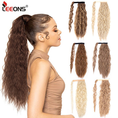 Leeons 20&#39;&#39; Synthetic Ponytail Hair pieces Heat Resistant Fiber Straight Ribbon Clip In Hair Extension 21 colors Brown Black