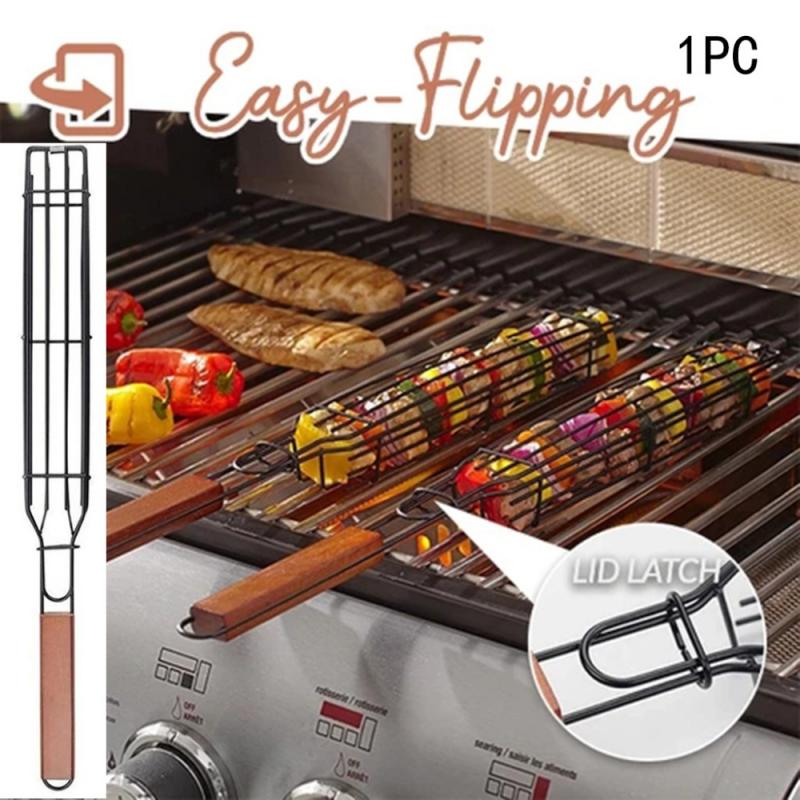 Stainless Steel Barbecue Outdoor Household BBQ Grill Net Sausage Barbecue Basket Barbecue Clamp Suitable For Kitchen Picnic