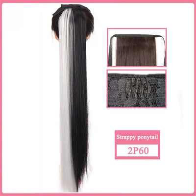 【Fake Hair Wig】30-Inch Synthetic Hair Fiber Heat-Resistant Straight Hair With Ponytail Fake Hair Chip-in Hair Extensions Pony Tail Wig Ponytail Hairpiece Hair Ponytail Hair Extension