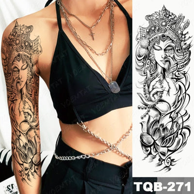 Large Arm Sleeve Tattoo Gun Rose Lion Waterproof Temporary Tatto Sticker Clock Flower Waist Leg Body Art Full Fake Tatoo Women