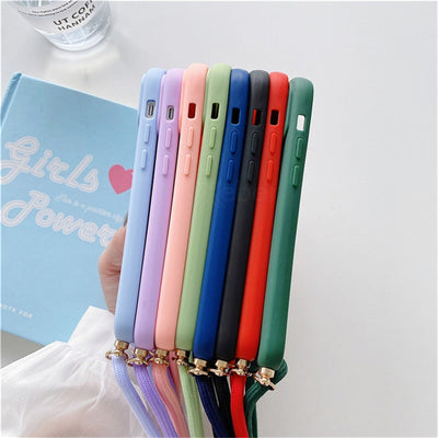 Necklace Strap Rope Lanyard Silicone Case For iPhone 13 Pro Max 12 11 XR XS X Mini SE 7 8 Plus Push Pull Camera Protection Cover