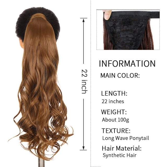 Xnaira Long Syntheti Straigight Wrap Around  Ponytail Fake Hair Pony Tail For Women Clip In Hair Extension High Temperture Fiber