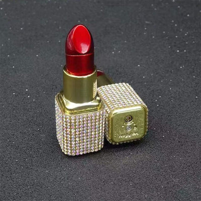 Creative Diamond Lipstick Windproof Press Type Butane Inflatable Lighter Ladies Pink Flame Lighter Cute Girl Gift