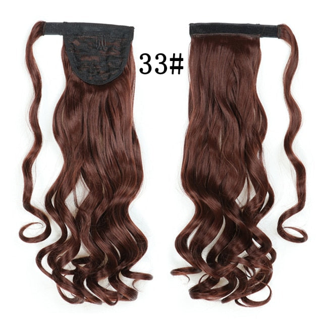 XQHAIR 22 Inch Ponytail Synthetic Hair Extension Long Wavy Wig with Clip Brown Blonde Black Ponytail High Temperature Resistant