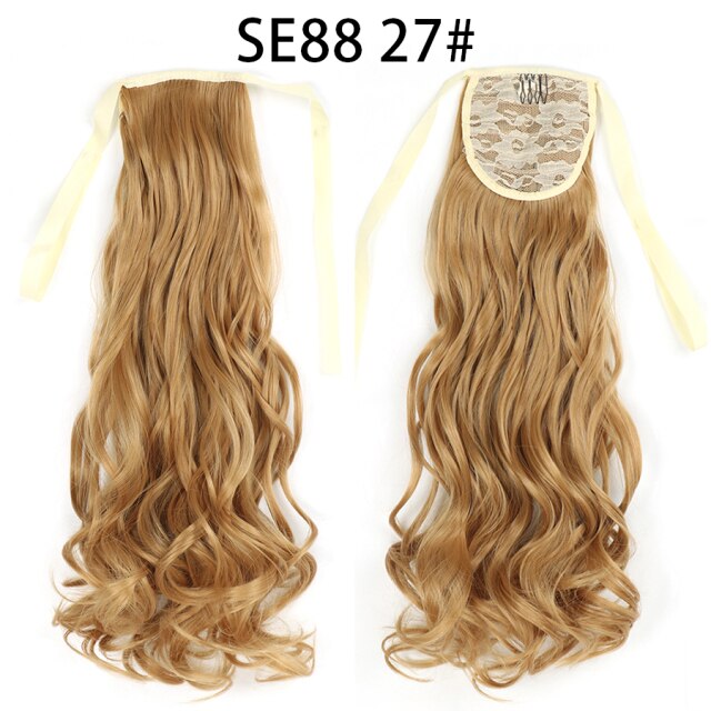 XQHAIR 22 Inch Ponytail Synthetic Hair Extension Long Wavy Wig with Clip Brown Blonde Black Ponytail High Temperature Resistant