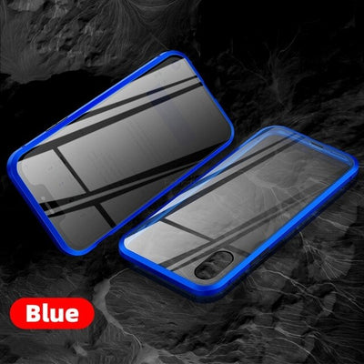 【Privacy Phone Case】Privacy Metal Magnetic Tempered Glass Phone Case For iPhone 12 11 Pro XR XS MAX X 6 6s 7 8 Plus Magnet Antispy Protective Cover