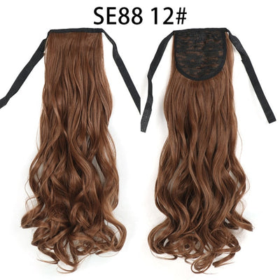 XQHAIR 22 Inch Ponytail Synthetic Hair Extension Long Wavy Wig with Clip Brown Blonde Black Ponytail High Temperature Resistant