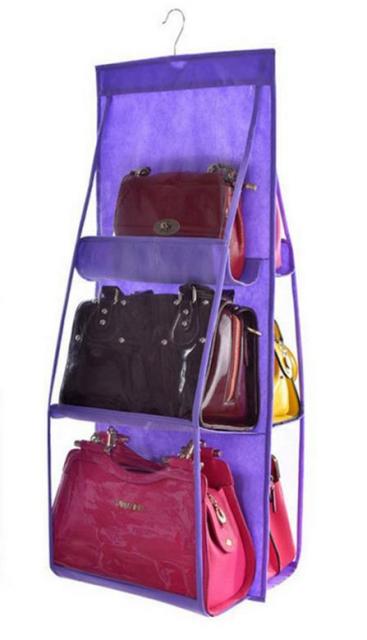 6 Pocket Hanging Handbag Organizer for Wardrobe Closet Transparent Storage Bag Door Wall Clear Sundry Shoe Bag with Hanger Pouch