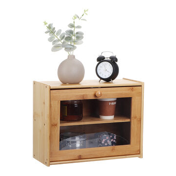 2 Tier Kitchen Wooden Bamboo Bread Bin Storage