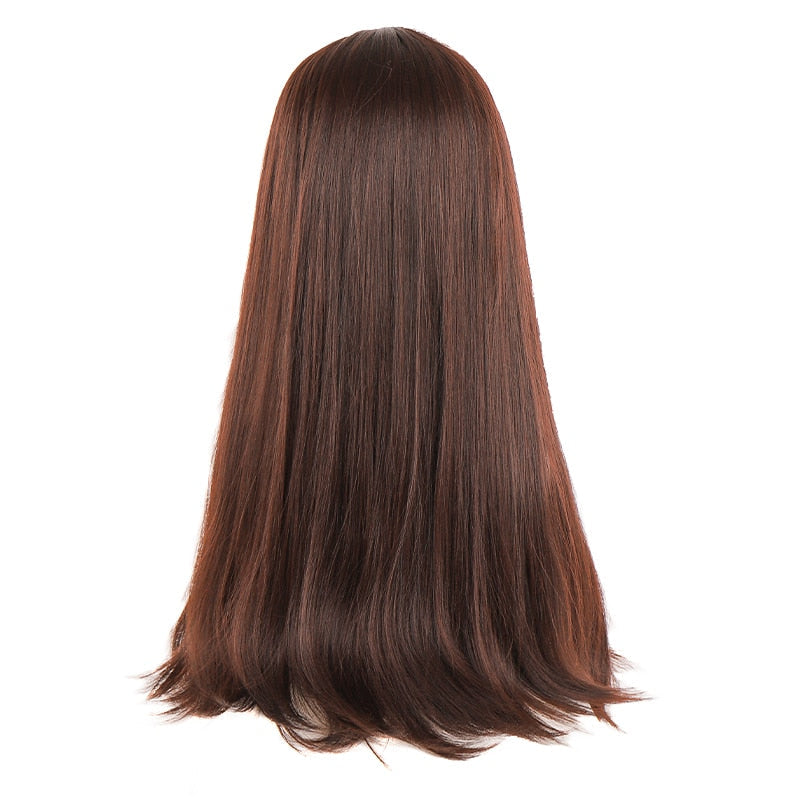 Natural Black Long Straight Hair Wig Synthetic Wig With Bangs Wig Hime Cut Suitable For Daily Wear By Women