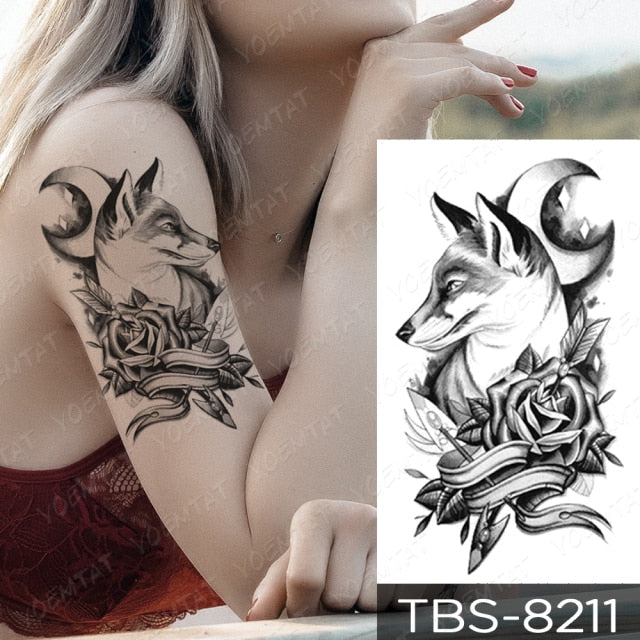 Waterproof Temporary Tattoo Sticker Chest Lace Henna Mandala Flash Tattoos Wolf Diamond Flower Body Art Arm Fake Tatoo Women Men