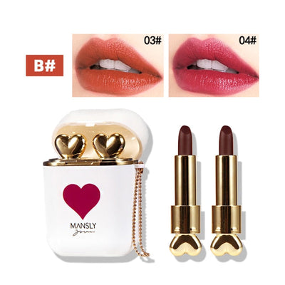 HOT 2pc/Set Matte Lipstick Red Lip Stick Long-lasting Waterproof Moisturizer Non-stick Cup Beauty Makeup Gift Earphone dry hair spray partner