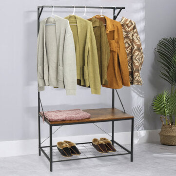 Industrial Coat Rack Shoe Bench Hall Tree Entryway Storage Shelf