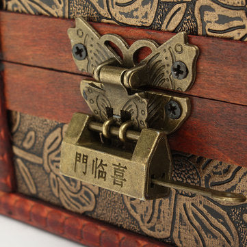 Red Vintage Retro Flower Carved Wooden Jewelry Box