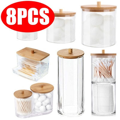 Makeup Cotton Storage Box Cotton Swab For Cosmetic Jewelry Bathroom Container With Bamboo Lid