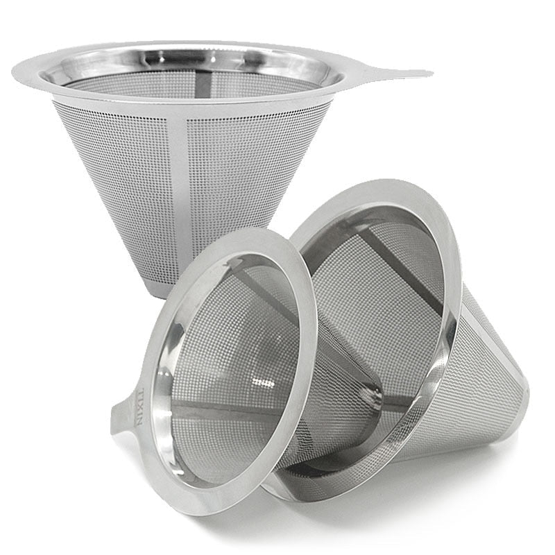 Stainless Steel Reusable Coffee Filter Cone Coffee Filters Baskets Mesh Strainer Pour Over Coffee Dripper With Stand Holder