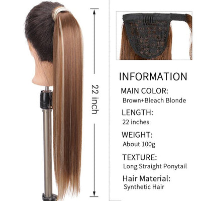 Xnaira Long Syntheti Straigight Wrap Around  Ponytail Fake Hair Pony Tail For Women Clip In Hair Extension High Temperture Fiber