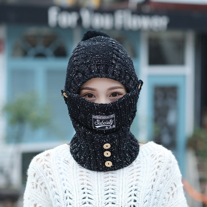 Winter knitted Beanies Hats Women Thick Warm Beanie Skullies Hat Female balaclava Bonnet Beanie Caps Outdoor Riding Sets