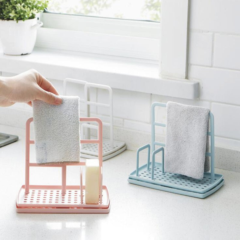 1PC DIY Plastic Sponge Storage Rack Rag Holder Towel Shelf Bathroom Kitchen Organizer Soap Drain Box Bathroom Accessories