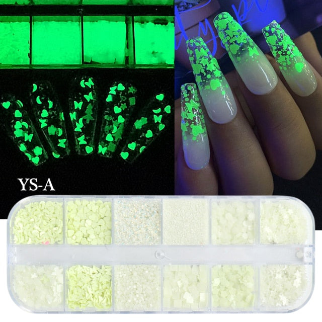 Luminous Nail Neon Glitter Sequin Butterfly Hexagon Fluorescent Green Flake Glow in the Dark Nail Art Manicure Decoration BE1861