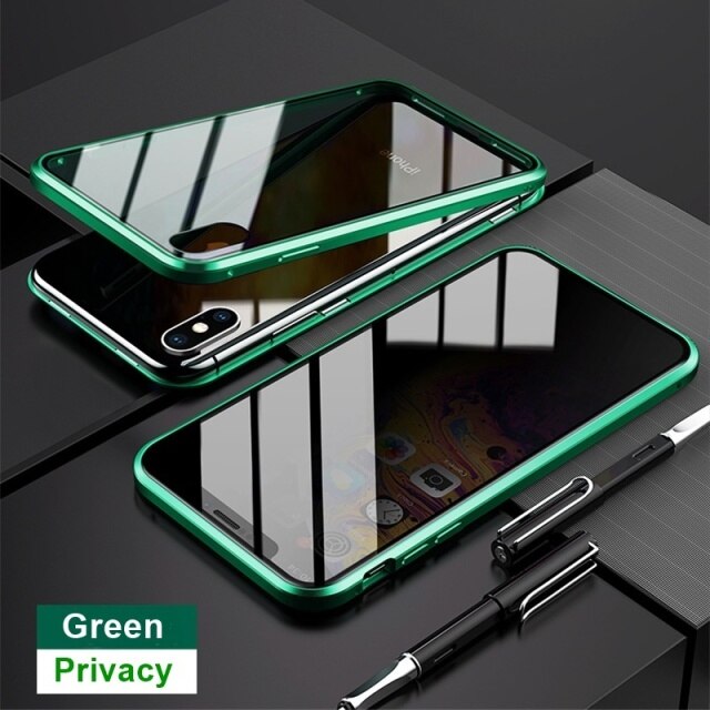 【Privacy Phone Case】Privacy Metal Magnetic Tempered Glass Phone Case For iPhone 12 11 Pro XR XS MAX X 6 6s 7 8 Plus Magnet Antispy Protective Cover