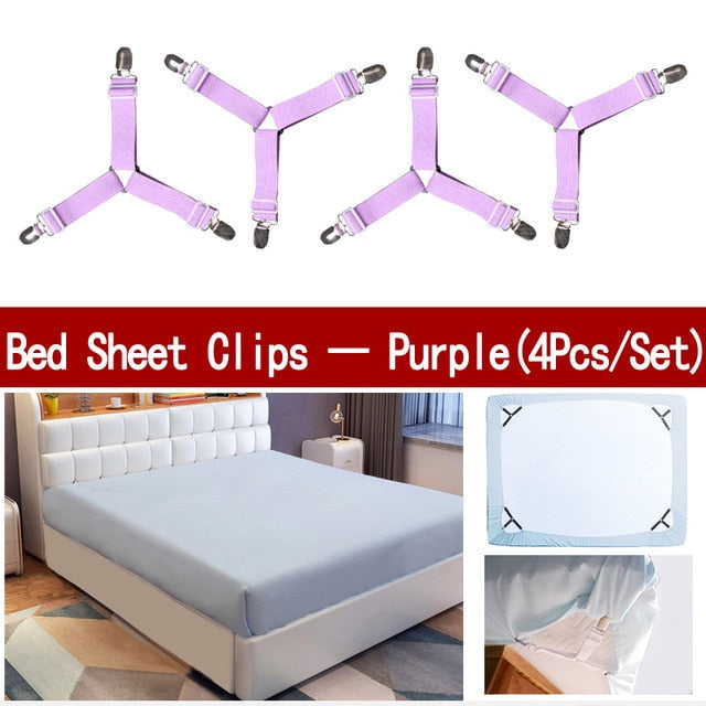 4Pcs/Set Bed Sheet Clip Bed Sheet Belt Fastener Mattress  Elastic Non-Sip Clip  Blanket Gripper White and Black