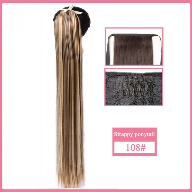 【Fake Hair Wig】30-Inch Synthetic Hair Fiber Heat-Resistant Straight Hair With Ponytail Fake Hair Chip-in Hair Extensions Pony Tail Wig Ponytail Hairpiece Hair Ponytail Hair Extension