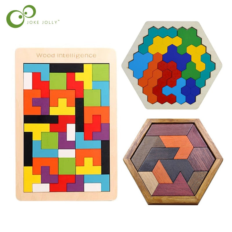 New High Quality Wooden Tangram Jigsaw Brain Tetris Game Puzzle Bloacks Preschool Children Play Training Educational Toys