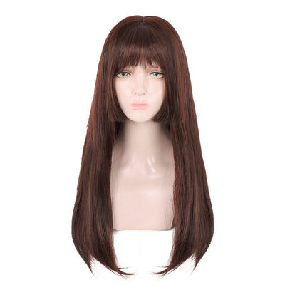 Natural Black Long Straight Hair Wig Synthetic Wig With Bangs Wig Hime Cut Suitable For Daily Wear By Women