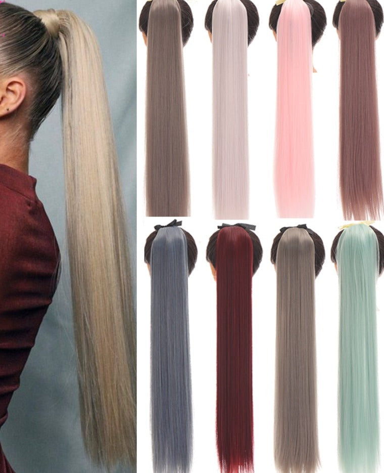 【Fake Hair Wig】30-Inch Synthetic Hair Fiber Heat-Resistant Straight Hair With Ponytail Fake Hair Chip-in Hair Extensions Pony Tail Wig Ponytail Hairpiece Hair Ponytail Hair Extension