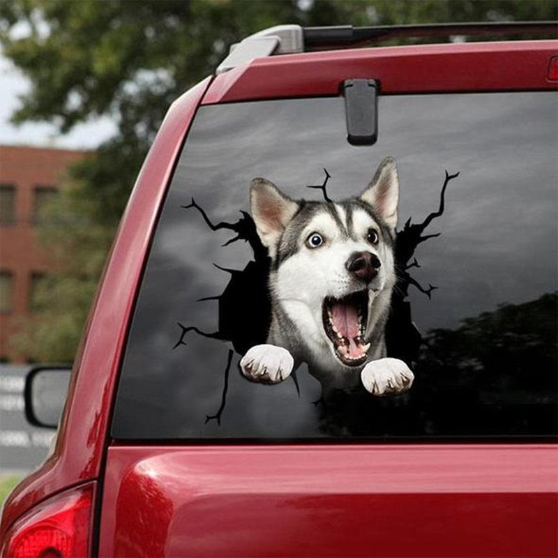 Funny Dog Head In The Crack Vinyl Car Stickers