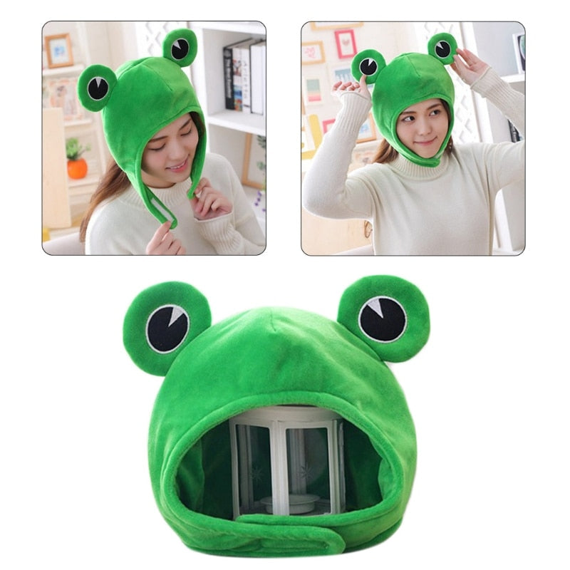 Novelty Funny Big Frog Eyes Cute Cartoon Plush Hat Toy Green Full Headgear Cap Cosplay Costume Party Dress Up Photo PropNovelty